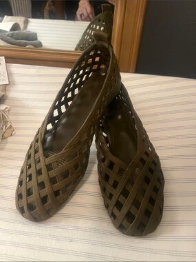 H&M Olive Green Woven Lattice Slip-On Flats